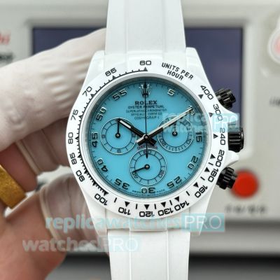 Swiss Replica Rolex Ceramic Case Daytona Tiffany Blue Dial White Rubber Strap Watch 